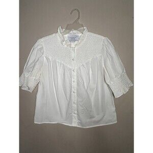 The Shirt by Rochelle Behrens White Nicole Shirt Size Smocked Sleeve Size Large
